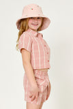 GY5963 Mauve Girls Textured Gingham Cropped Collared Button Up Shirt Side