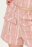 GY5964 Mauve Girls Textured Gingham Front Pocket Shorts Detail