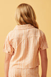 GY6040 Coral Girls Geometric Print Pocketed Short Sleeve Button Up Shirt Back