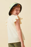 GY6078 Ivory Girls Floral Smile Print Textured Ruffle Shoulder Tank Back