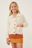 Fuzzy Popcorn Button Up Collared Sweater Cardigan