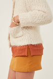GY6085 CREAM Girls Fuzzy Popcorn Knit Button Up Collared Sweater Cardigan Side