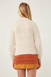 GY6085 CREAM Girls Fuzzy Popcorn Knit Button Up Collared Sweater Cardigan Back