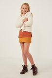 GY6085 CREAM Girls Fuzzy Popcorn Knit Button Up Collared Sweater Cardigan Full Body 2