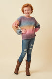 GY6096 Pink Girls Ombre Striped Chunky Knit Sweater Full Body