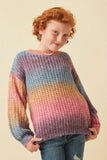 GY6096 Pink Girls Ombre Striped Chunky Knit Sweater Front