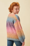 GY6096 Pink Girls Ombre Striped Chunky Knit Sweater Back