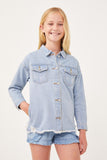 GY6143 Denim Girls Distressed Oversized Denim Shirt Jacket Front