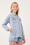 GY6143 Denim Girls Distressed Oversized Denim Shirt Jacket Side