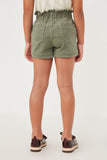 GY6150 OLIVE Girls Washed Contrast Stitch Colored Denim Paperbag Shorts Back