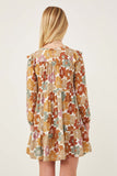 GY6216 Mustard Mix Girls Mixed Floral Print Ruffle Shoulder Dress Back