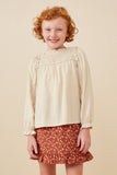Girls Ruffle Lined Smocked Yolk Long Sleeve Top Front