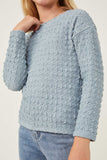 GY6268 Dusty Blue Girls Textured Stretch Long Sleeve Knit T Shirt Detail