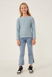 GY6268 Dusty Blue Girls Textured Stretch Long Sleeve Knit T Shirt Full Body