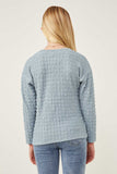 GY6268 Dusty Blue Girls Textured Stretch Long Sleeve Knit T Shirt Back