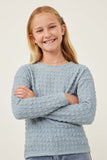 GY6268 Dusty Blue Girls Textured Stretch Long Sleeve Knit T Shirt Front 2