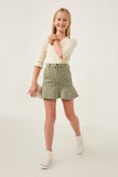 GY6306 Olive Girls Shorts Lined Checked Ruffle Hem Skirt Full Body