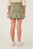 GY6306 Olive Girls Shorts Lined Checked Ruffle Hem Skirt Back