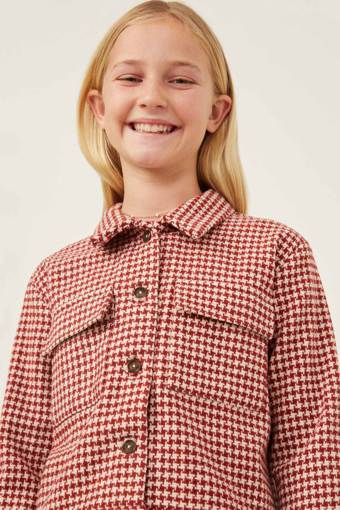 GY6308 Rust Girls Cargo Pocket Houndstooth Jacket Detail