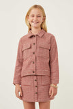 GY6308 Rust Girls Cargo Pocket Houndstooth Jacket Front