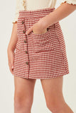 GY6309 Rust Girls Front Pocket Button Detailed Houndstooth Skirt Side