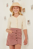 GY6309 Rust Girls Front Pocket Button Detailed Houndstooth Skirt Front 2