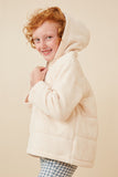 GY6329 Cream Girls Chenille Padded Hooded Jacket Side