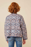 GY6334 BLUE Girls Antique Printed Quilted Padded Jacket Back
