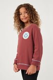 GY6339 Maroon Girls Contrast Stitch Smiley Patch French Terry Sweatshirt Side