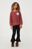 GY6339 Maroon Girls Contrast Stitch Smiley Patch French Terry Sweatshirt Full Body