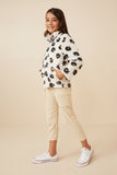 GY6341 Ivory Girls Floral Print Mock Neck Fleece Jacket Side