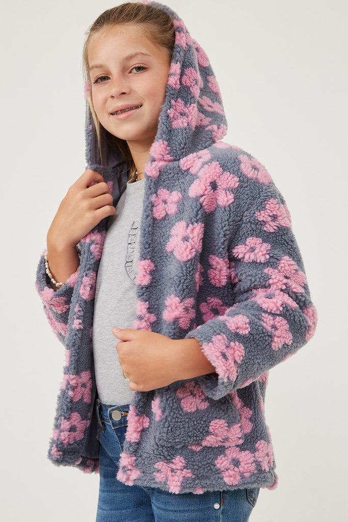 Girls All Over Floral Fleece Hooded Jacket Side