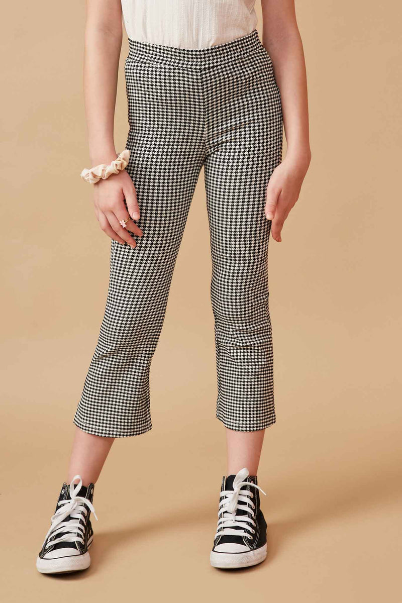 GY6365 Black Girls Elastic Waist Wide Leg Houndstooth Pants Front