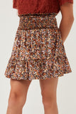 GY6370 RUST Girls Floral Velvet Smocked Tiered Skirt Detail