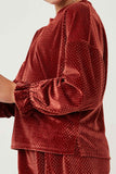 GY6376 RUST Girls Textured Velvet Cinch Sleeve Top Side