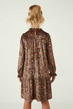 GY6383 Rust Girls Textured Lurex Velvet Tiered Dress Back