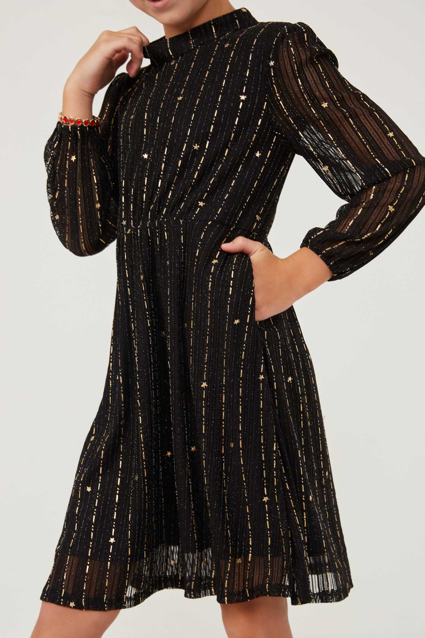 Girls Long Sleeve Metallic Dresses | Cute Girls' Clothes Black / L Black *Girl's Dresses Midi Dresses Hayden Girls Girls Long Sleeve Metallic Dresses | Cute Girls' Clothes Black / L Black *Girl's Dresses Midi Dresses Hayden Girls