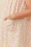 GY6433 PINK Girls Ruffled Flutter Sleeve Square Neck Pocket Dress Detail