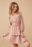 GY6483 MAUVE Girls Ruffle Detail Lace Trim Layered Dress Front