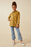 GY6553 Mustard Girls Contrast Paneled Corduroy Button Up Shacket Full Body