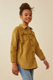 GY6553 Mustard Girls Contrast Paneled Corduroy Button Up Shacket Side