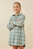 GY6594 MINT Girls Front Pocket Long Line Flannel Shirt Jacket Front