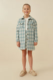 GY6594 MINT Girls Front Pocket Long Line Flannel Shirt Jacket Full Body