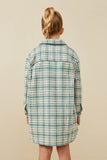 GY6594 MINT Girls Front Pocket Long Line Flannel Shirt Jacket Back
