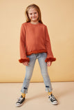 GY6643 Rust Girls Fur Trimmed Long Sleeve Knit Top Full Body