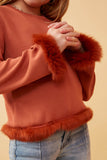 GY6643 Rust Girls Fur Trimmed Long Sleeve Knit Top Detail