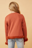 GY6643 Rust Girls Fur Trimmed Long Sleeve Knit Top Back