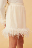 GY6647 IVORY Girls Feather Trimmed Elastic Waist Ribbed Knit Skirt Detail