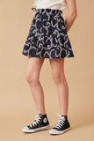GY6657 Navy Girls Floral Patterned Eyelet Skirt Side
