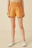 GY6787 Apricot Girls Textured Acid Wash Smocked Short Front